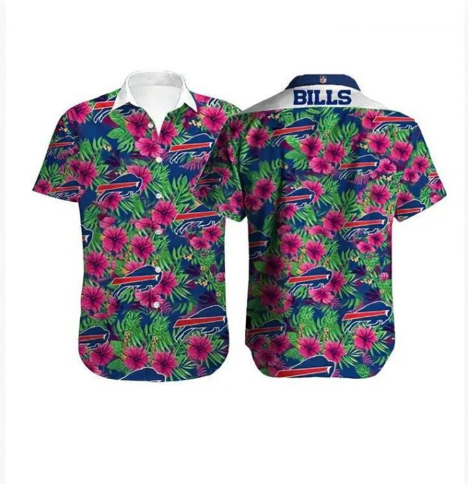 [Popular] Buffalo Bills Hawaiian Shirt Buffalo Bills Hibiscus Flowers Pink Blue 3