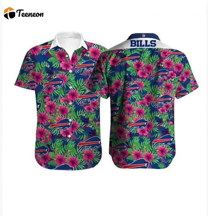 [Popular] Buffalo Bills Hawaiian Shirt Buffalo Bills Hibiscus Flowers Pink Blue 1