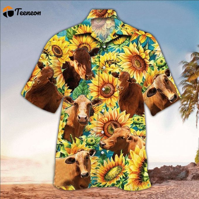 Sunflower And Cow Hawaiian Shirt 1