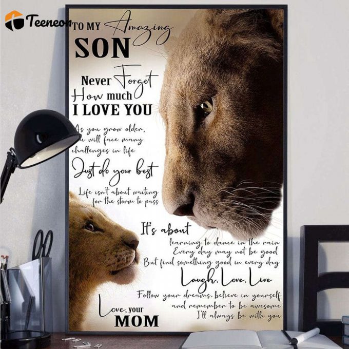 To My Amazing Son Love From Mom Lion Poster, Canvas 1