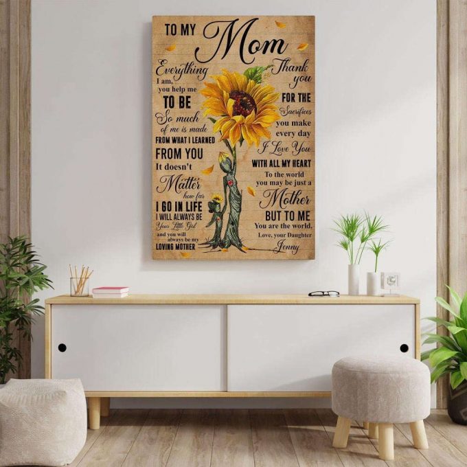 To My Mom Sunflower Mom Mother &Amp; Daughter Personalized Canvas Poster 2