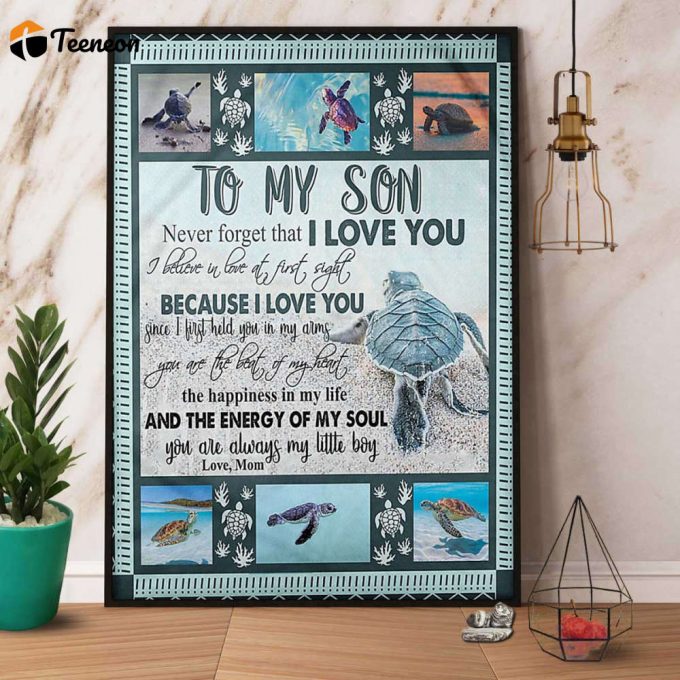 Turtle Family Mom To My Son The Happiness In My Life Turtle Ocean Love Great Gift Poster No Frame Matte Canvas 1