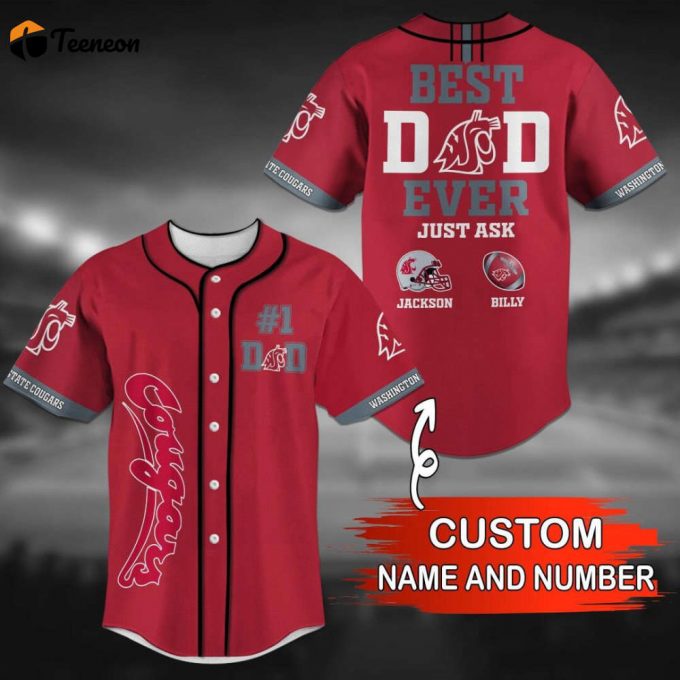 Washington State Cougars Personalized Baseball Jersey 1