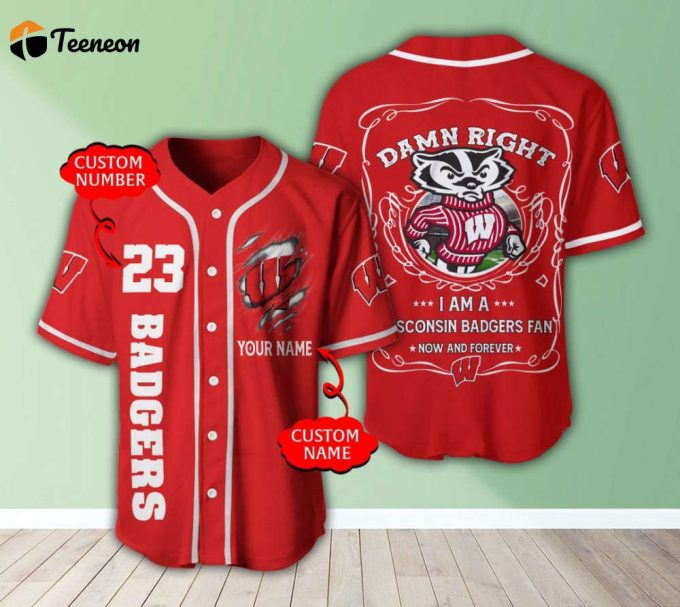 Wisconsin Badgers Personalized Baseball Jersey 1
