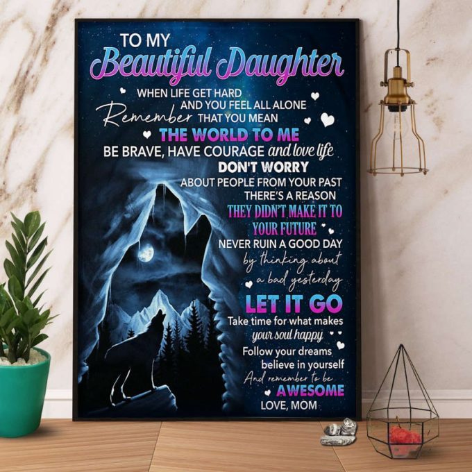 Wolf To My Beautiful Daughter Remember That You Mean The World To Me Mom Love Poster No Frame Matte Canvas 2