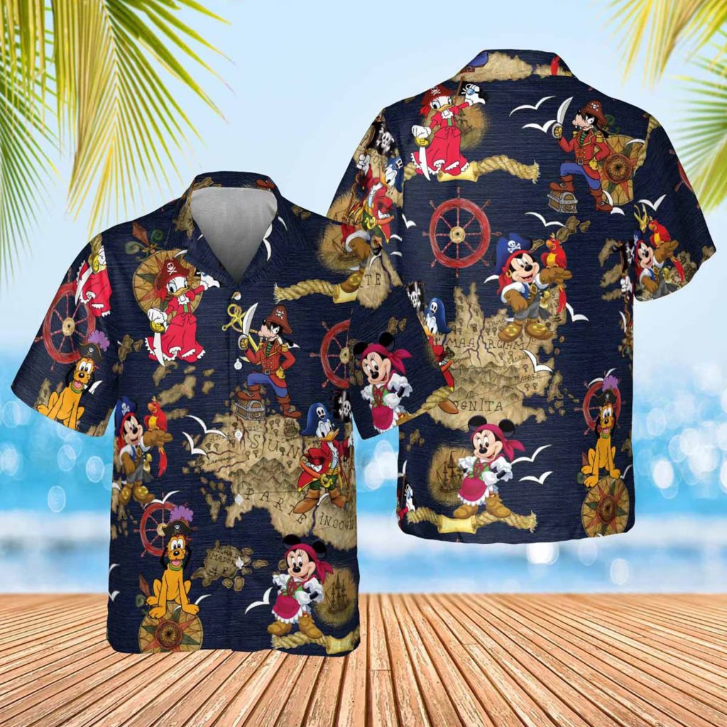 Funny Mouse And Friends Hawaiian Shirt, Pirates Hawaiian Shirt, Family Trip Matching Shirt, Summer Beach Team Shirt, Pirate Map Movie Shirt 2