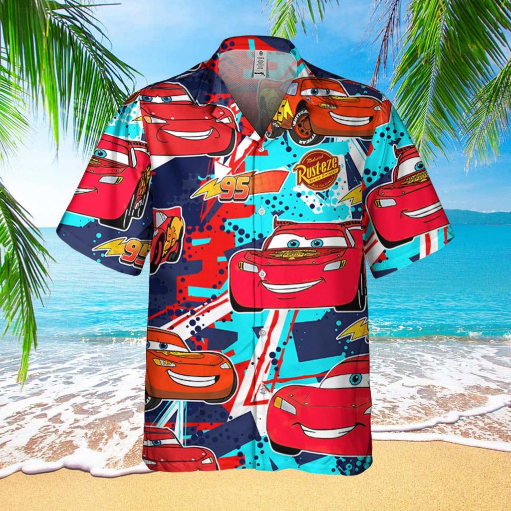 Red Car Character Hawaii Beach Shirt, Racing Car Button Up Shirt Holiday, Cars Movie Hawaiian Shirt Gift, Cartoon 3D All Over Print Shirt 2