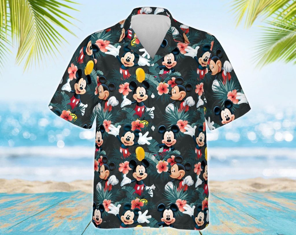 Mouse Mascot Peace Out Pattern Hawaiian Shirt, 3D All Over Printed Aloha Short, Animated Movie Character Tropical Summer Beach Shirt 2