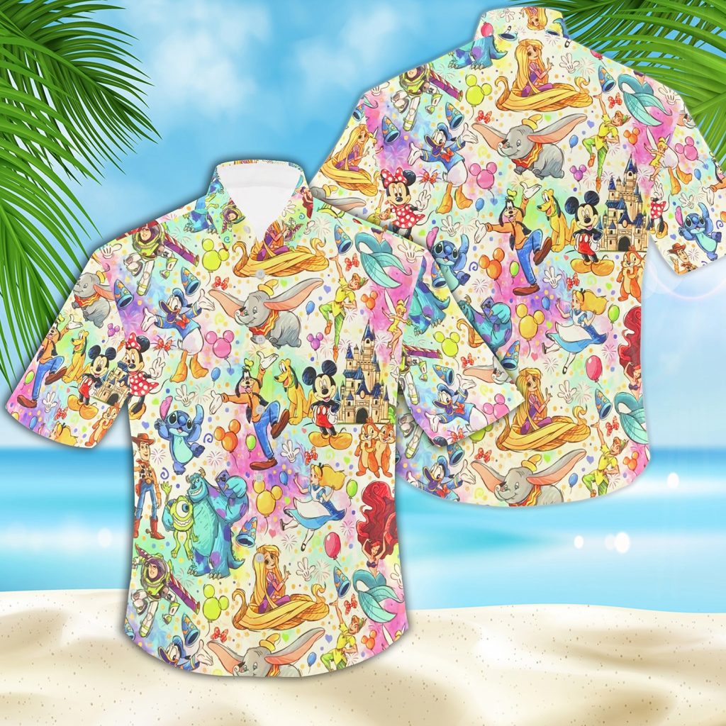 Movie Cartoon Characters Hawaiian Shirt, Summer Beach Trip Family Hawaiian T Shirt, Colorful Tropical Hawaiian Gift Tee 2