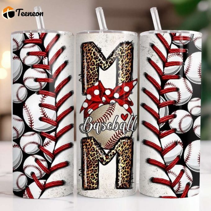 20Oz Baseball Mom Tumbler Wrap, Baseball Leopard Messy Bun Mom 1