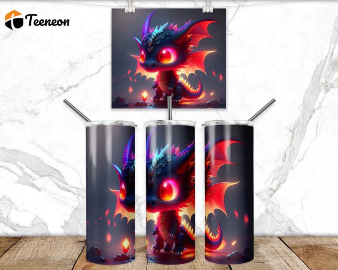 Baby Dragon Tumbler Wrap 20Oz Png 3D Tumbler Design Skinny Sublimation Download 3D Sublimation Design Tumbler Wrap Neon 1