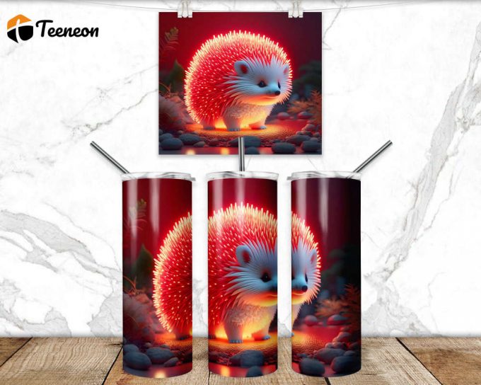 Neon Baby Hedgehog 3D Tumbler Wrap – Download Skinny Sublimation Design 1