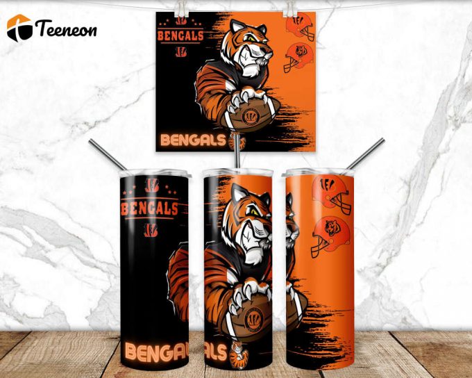 Bengals 20 Oz Skinny Tumbler Sublimation Design Football Straight &Amp;Amp; Tapered Tiger Design 1