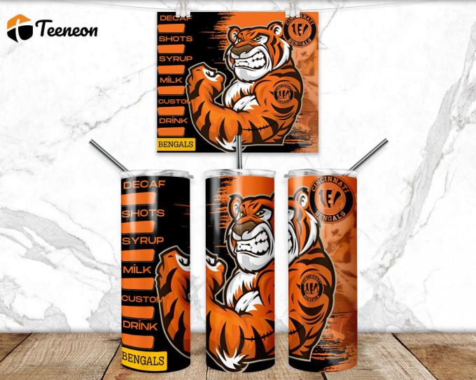 Bengals Football Skinny Tumbler 20 Oz - Sublimation Design For Coffee - Straight &Amp;Amp; Tapered 1