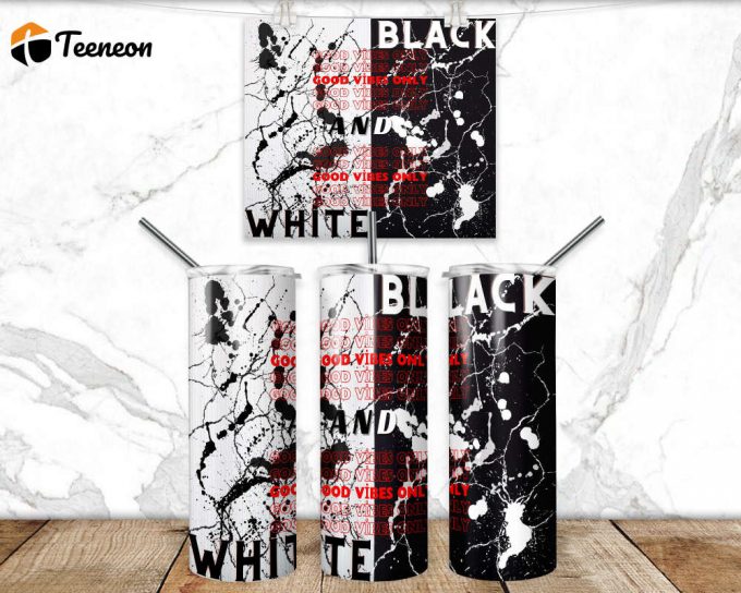 Black White Tumbler Wrap Png 3D Tumbler Design Skinny Sublimation Tumbler 1