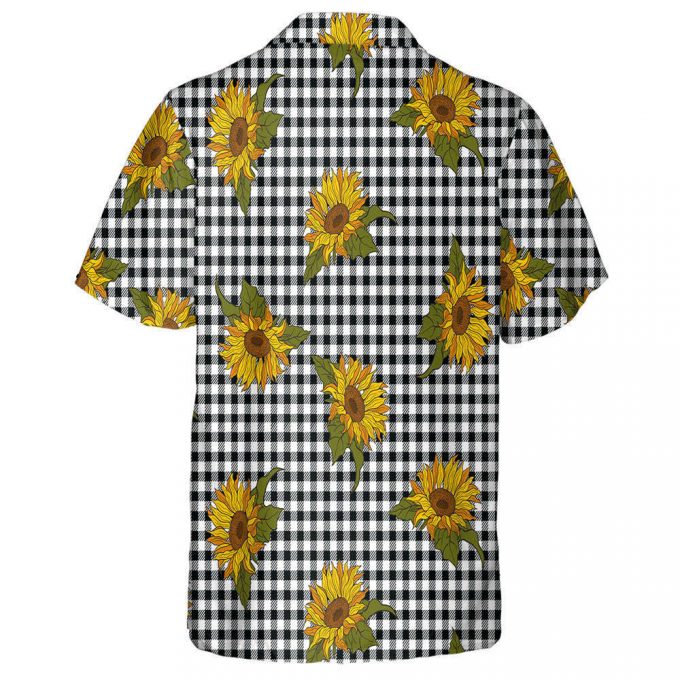 Bright Sunflowers On Black White Buffalo Plaid Background Hawaiian Shirt, Hawaiian Shirt Gift, Christmas Gift 2
