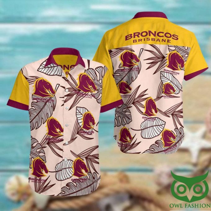 Brisbane Broncos Beige And Yellow And Berry Color Hawaiian Shirt 1