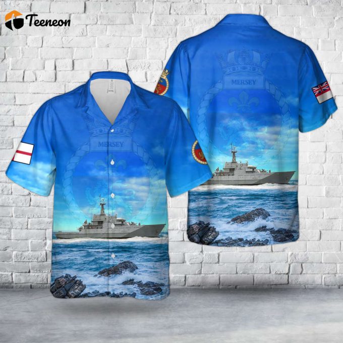 British Royal Navy Hms Mersey (P283) River-Class Offshore Patrol Vessel Fisheries Protection Squadron Hawaiian Shirt Gift For Dad Father Days 1