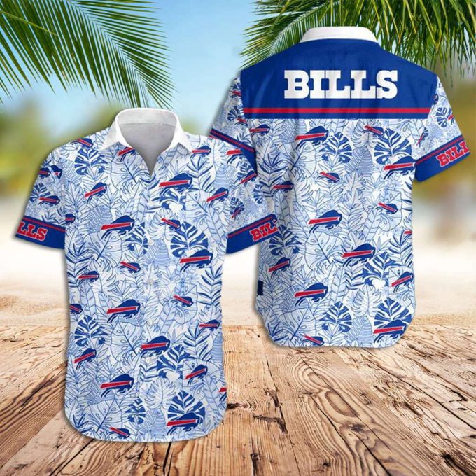 Buffalo Bills Hawaiian Shirt Bills Palm Leaves Blue White Hawaiian Shirt 2