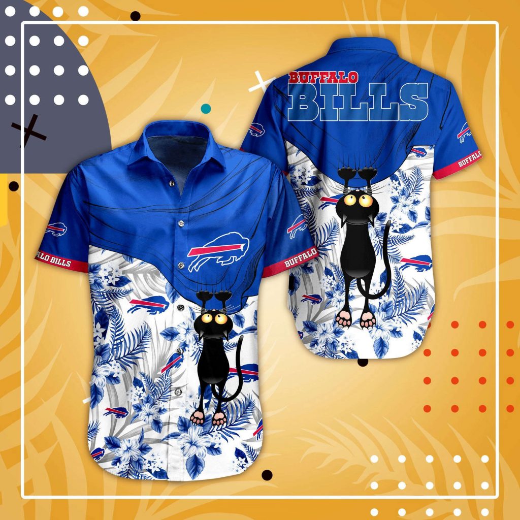 Buffalo Bills Hawaiian Shirt: N33 Tropical Flower Design With Cat - Perfect For Game Day! 2