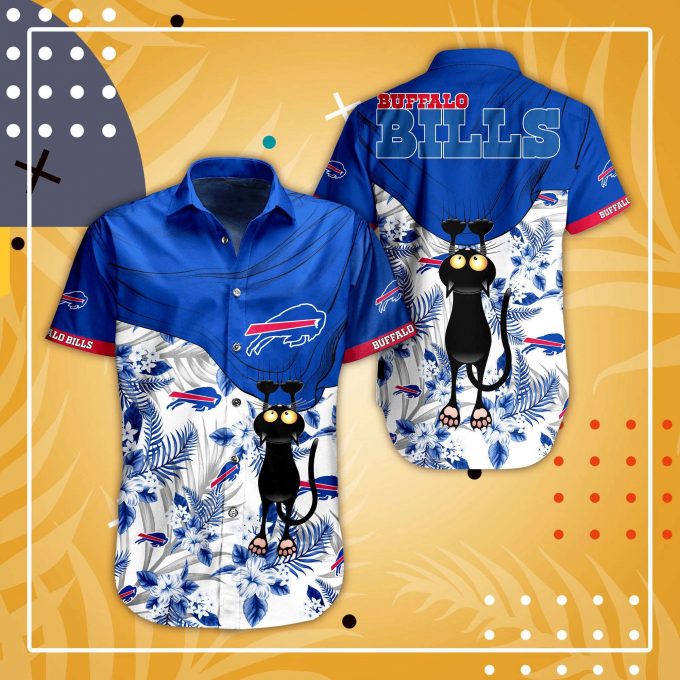 Buffalo Bills Hawaiian Shirt: N33 Tropical Flower Design With Cat - Perfect For Game Day! 1