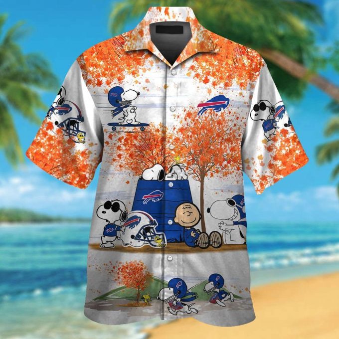 Buffalo Bills Snoopy Autumn Short Sleeve Button Up Tropical Aloha Hawaiian Shirt Set For Men Women Kids 2