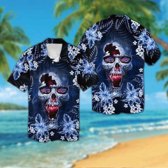 Buffalo Billsskull Short Sleeve Button Up Tropical Aloha Hawaiian Shirt Set For Men Women Gift For Fans 2