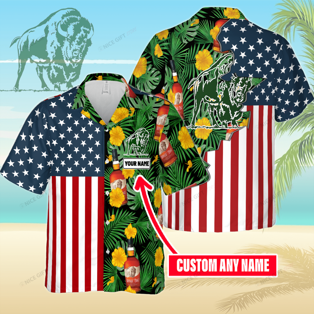 Buffalo Trace American Flag Your Name Hawaiian Shirt 5