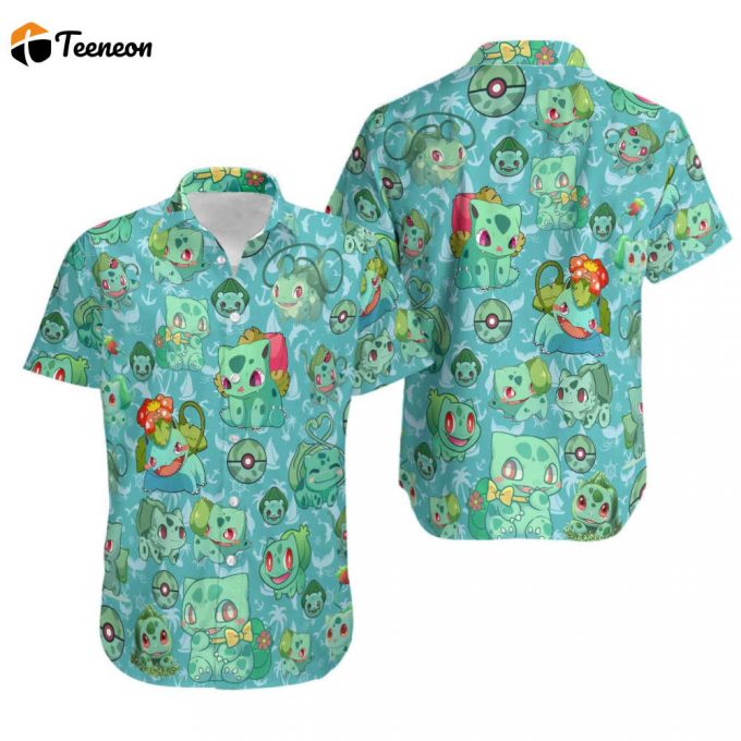 Bulbasaur Pattern Hawaiian Shirt, Bulbasaur Tropical Birthday Summer Shirt Gift, Bulbasaur Hawaiian Shirt, Japanese Hawaiian Anime Shirt 1