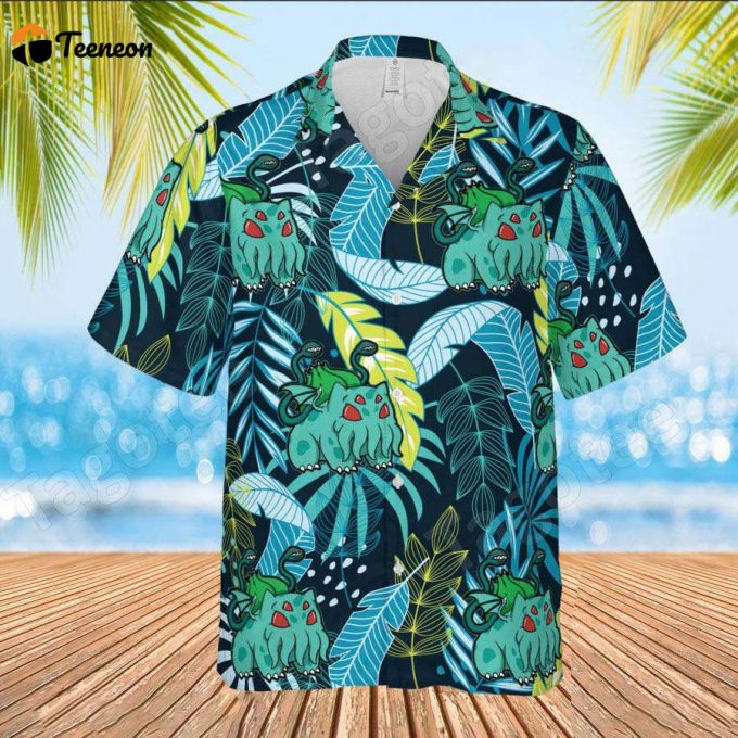 Bulbasaur Pattern Hawaiian Shirt, Bulbasaur Tropical Birthday Summer Shirt Gift, Ulbasaur Grass Birthday Shirt Gift, Grass Aloha Shirt 1