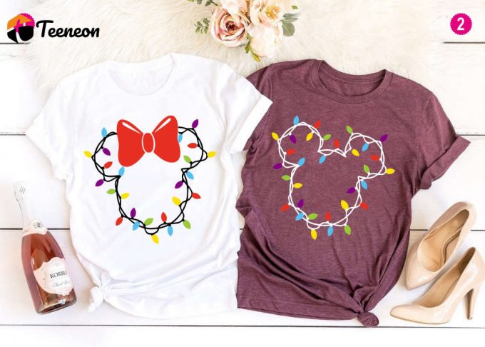 Christmas Lights Tee, Disney Mickey And Minnie Shirt, Disney Christmas Shirt, Winter Disney Shirt, Disney Mickey And Minnie Head Light Shirt 1