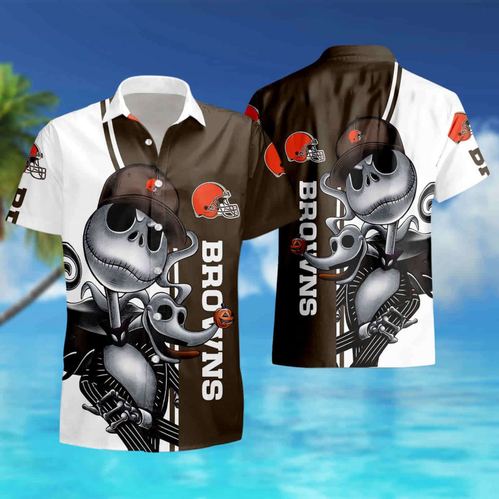 Cleveland Browns Jack Skellington And Zero Hawaiian Shirt Summer Shirt 12