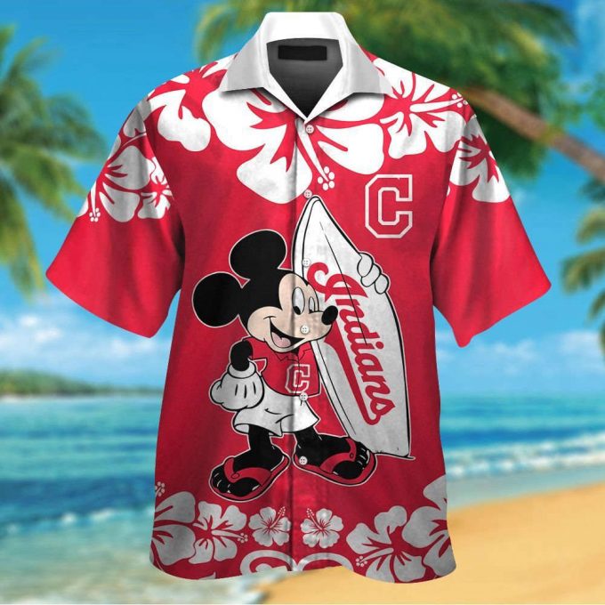 Cleveland Indians Mickey Mouse Short Sleeve Button Up Tropical Aloha Hawaiian Shirt Set For Men Women Kids 1