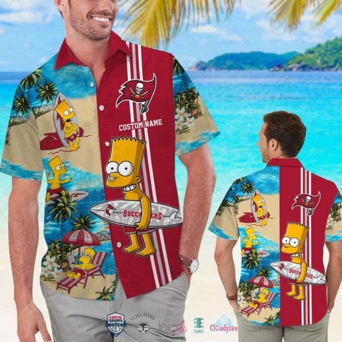 Custom Name Tampa Bay Buccaneers Bart Simpson Hawaiian Shirt 1