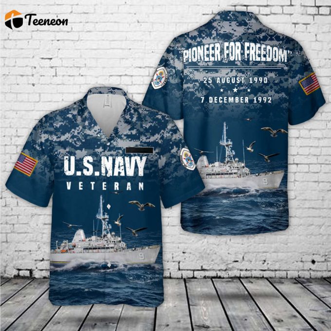 Custom Name Us Navy Uss Pioneer Mcm-9 Hawaiian Shirt Gift For Dad Father Days 1