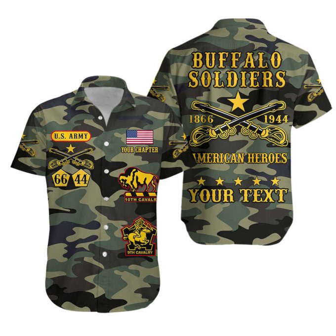 (Custom Text And Chapter) Buffalo Soldiers Hawaiian Shirt Camouflage American Heroes Bsmc Hoodifize 1