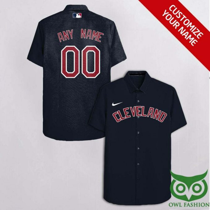 Customized Cleveland Indians Black With White Red Name Hawaiian Shirt 1