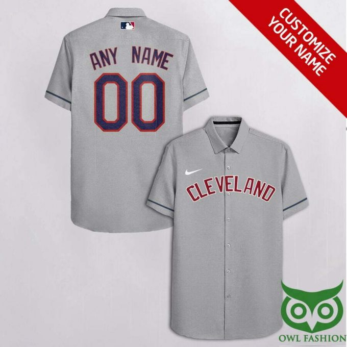 Customized Cleveland Indians Gray With White Red Name Hawaiian Shirt 1