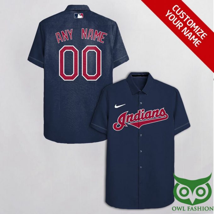 Customized Cleveland Indians Ink Blue With White Red Name Hawaiian Shirt 1