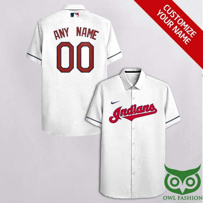 Customized Cleveland Indians White With Black Red Name Hawaiian Shirt 1