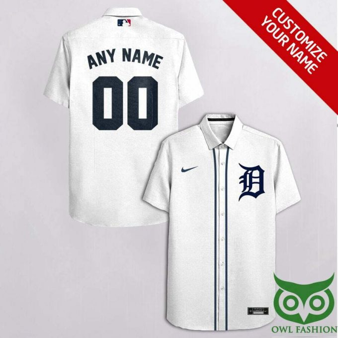 Customized Detroit Tigers White With Ink Blue And Team Hawaiian Shirt 1