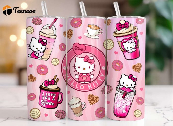 Cutest Hello Kitty Hearts And Donuts 20 Oz Tumbler, Tumbler For Cold Drink 1