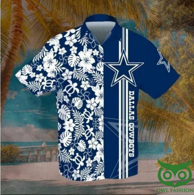 Dallas Cowboys Dark Blue And White Flowers Hawaiian Shirt 1