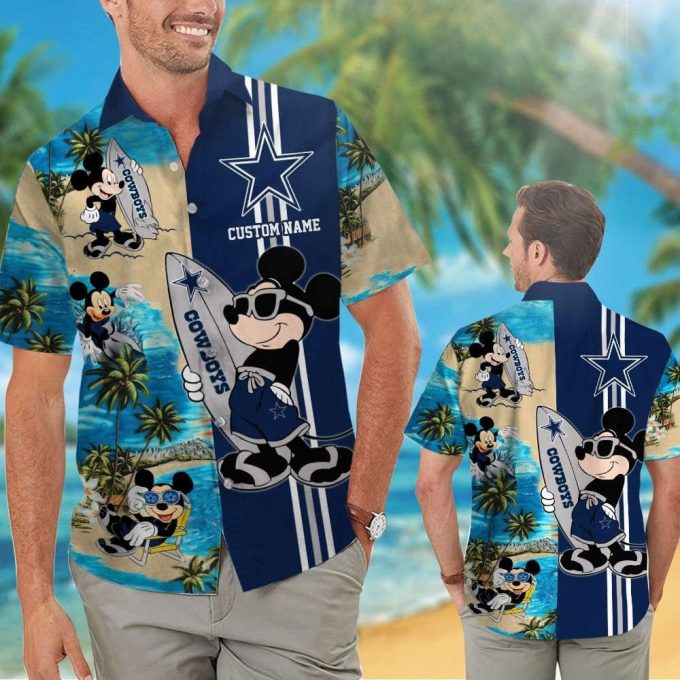 Dallas Cowboys Mickey Name Personalized Short Sleeve Button Up Tropical Aloha Hawaiian Shirt Set For Men Women Kids 1