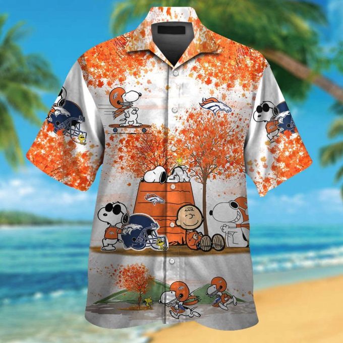 Denver Broncos Snoopy Autumn Short Sleeve Button Up Tropical Aloha Hawaiian Shirt Set For Men Women Kids 2
