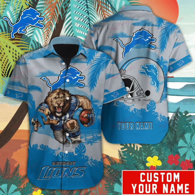 Detroit Lions Hawaiian Shirt Mascot Customize Your Name 1