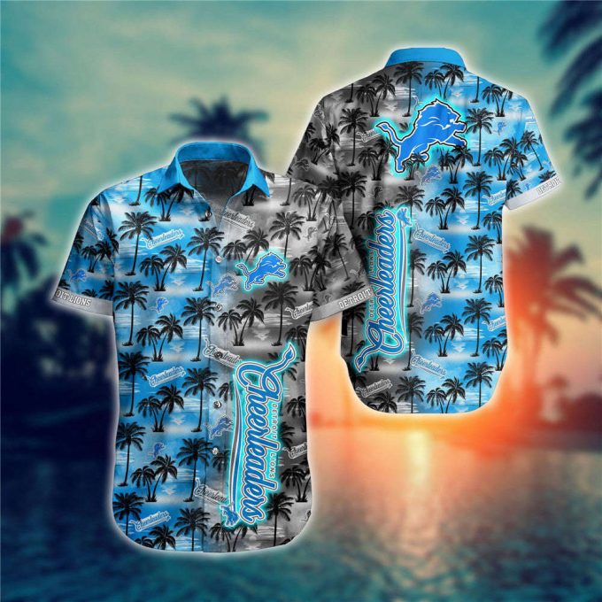 Detroit Lions Hawaiian Shirt Palm Tree Pattern 3
