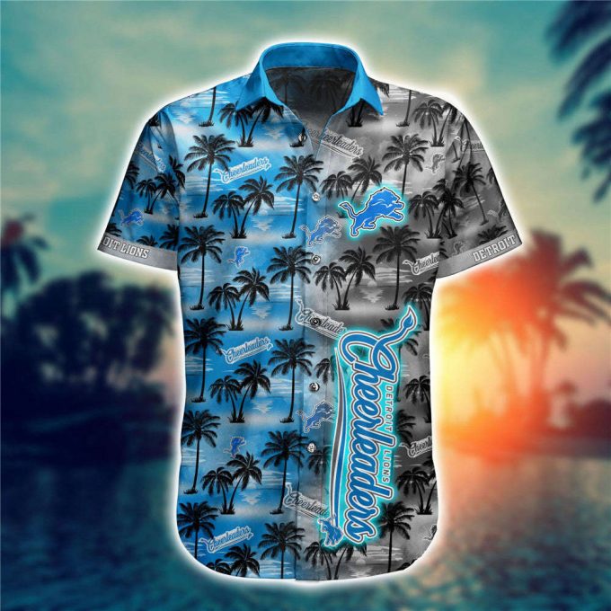 Detroit Lions Hawaiian Shirt Palm Tree Pattern 1
