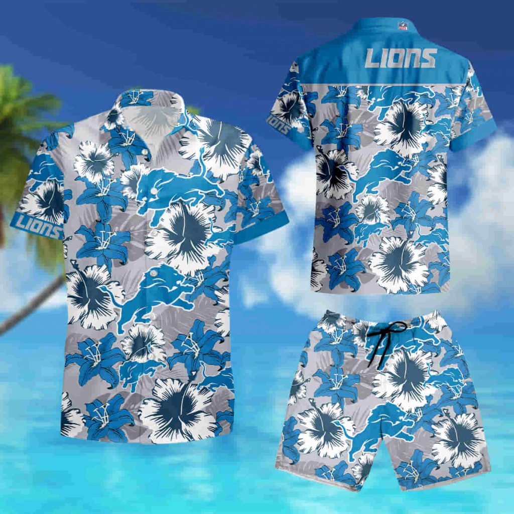 Detroit Lions Hawaiian Shirt Tropical Flower Short Sleeve Slim Fit Body-Nfl Summer Shirt 6