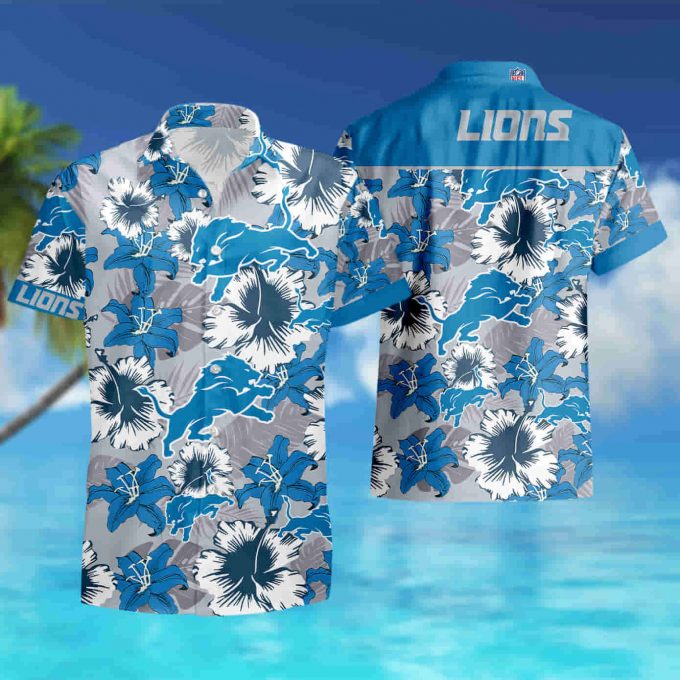 Detroit Lions Hawaiian Shirt Tropical Flower Short Sleeve Slim Fit Body-Nfl Summer Shirt 3